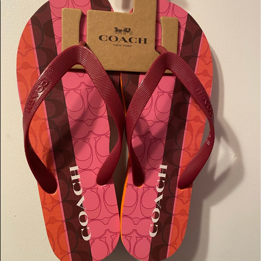 Coach Zak Flip Flops, Pink and. Burgundy, 11
